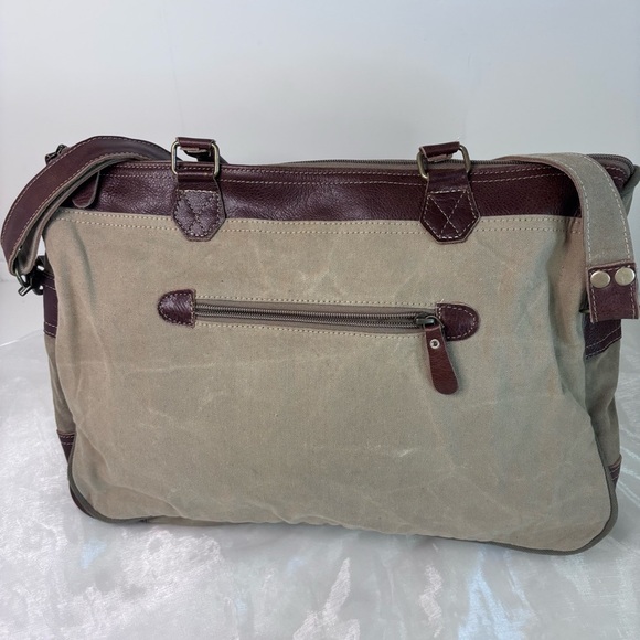 Myra Bag Champagne Fringe Upcycled Canvas and Genuine Leather Crossbody Bag - Picture 5 of 7